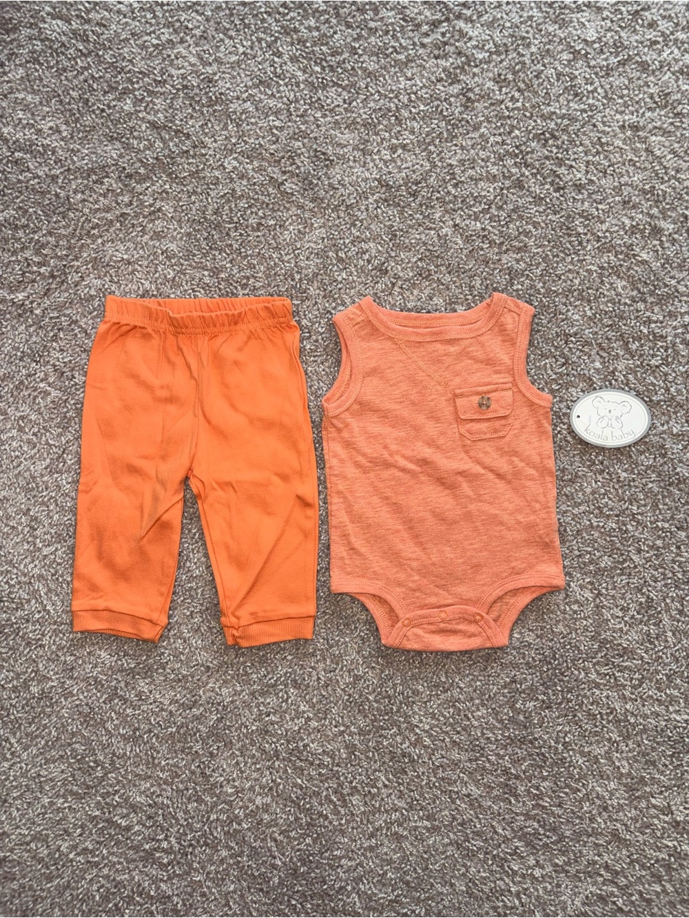 Koala Baby 3M Orange Bodysuit & Pants Set 2 Piece Baby Outfit Unisex Cotton NWT